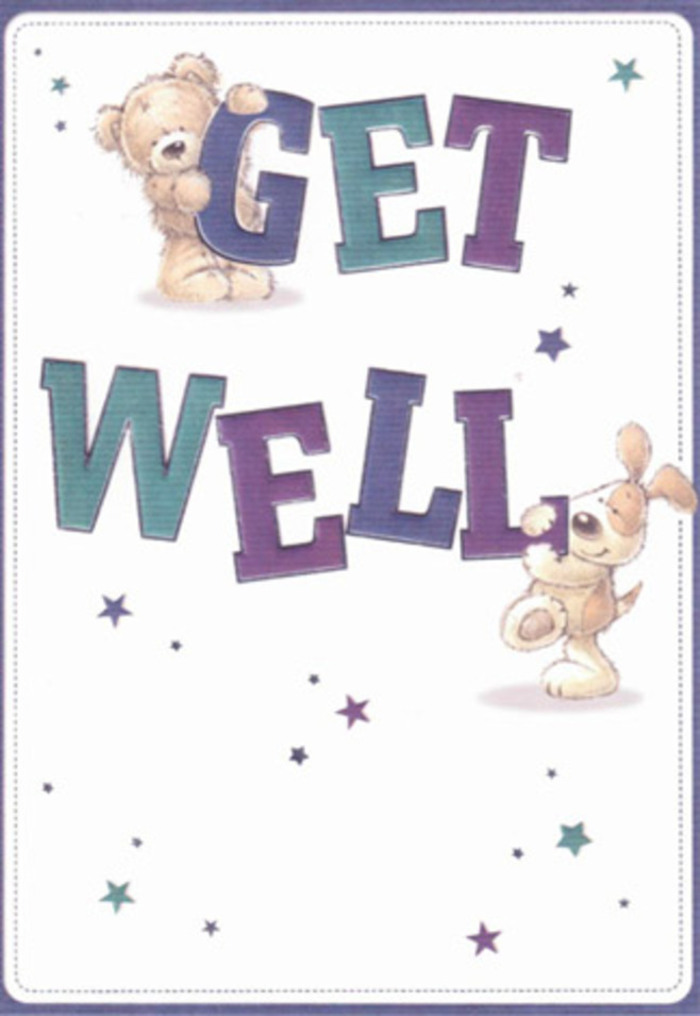 With a warm embrace that transcends the page, this illustrated get well card celebrates resilience and care-qualities cherished in Egham's welcoming community. Two delightful characters, a gentle teddy and an exuberant puppy, are front and centre: the bear's plush arm drapes lovingly over the vivid 'GET,' while the puppy's soft, velvety ears frame the lively 'WELL' below. Swirling between them, stars in deep blues and purples evoke the night sky over Runnymede, casting a magical, encouraging light over the cheerful typography. The creamy background allows every detail to shine-the round forms, textured fur, and animated expressions all contribute to an atmosphere of honest affection. Every visual note, like the perfect flower in a thoughtfully crafted bouquet, is deliberately composed to comfort and uplift. Imagining this card sent alongside a fragrant arrangement from Egham's local florists, the overall impression is one of genuine support and positivity, a gentle remedy for any loved one on the path to wellness.