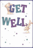 This delightful get well card overflows with personality, capturing the heart and friendliness seen in gatherings at Egham's village centre. A cuddly bear, plush and round, is poised over the bold, purple-highlighted 'GET,' while an energetic puppy joyfully hugs the bold letters of 'WELL.' Soothing teals and indigos animate the text, casting a lively contrast against a warm, gentle cream backdrop that conjures feelings of cleanliness and calm. Sprinkled throughout, floating stars in varying blue and purple tones add a whimsical, hopeful touch. The illustrated fur is rendered with such detail that you can almost sense its softness between your fingertips, just as the embrace of a personal bouquet can comfort and encourage. The scene's affectionate, lighthearted atmosphere would be perfect for anyone in Egham who needs lifting up, transforming a simple card into a memorable act of kindness.